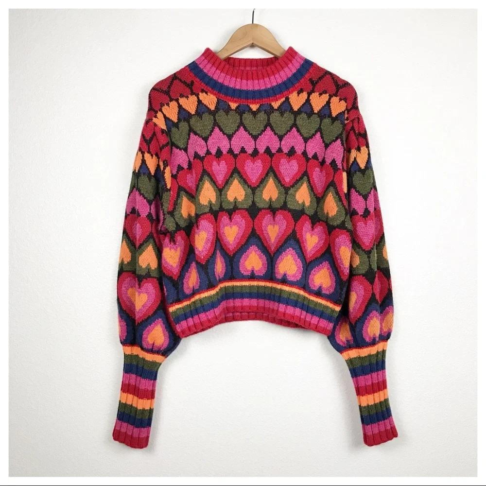 Farm Rio Full of Hearts Mock Neck Sweater Size Large - Picture 5 of 12